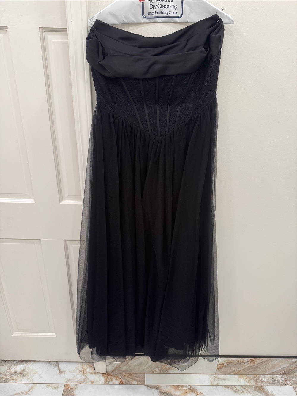 Azazie Black Strapless Corset Tulle Maxi Dress - Picture 2 of 2